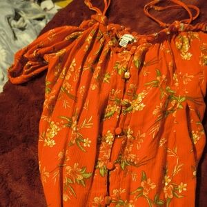 American Eagle Outfitters Floral Orange Blouse